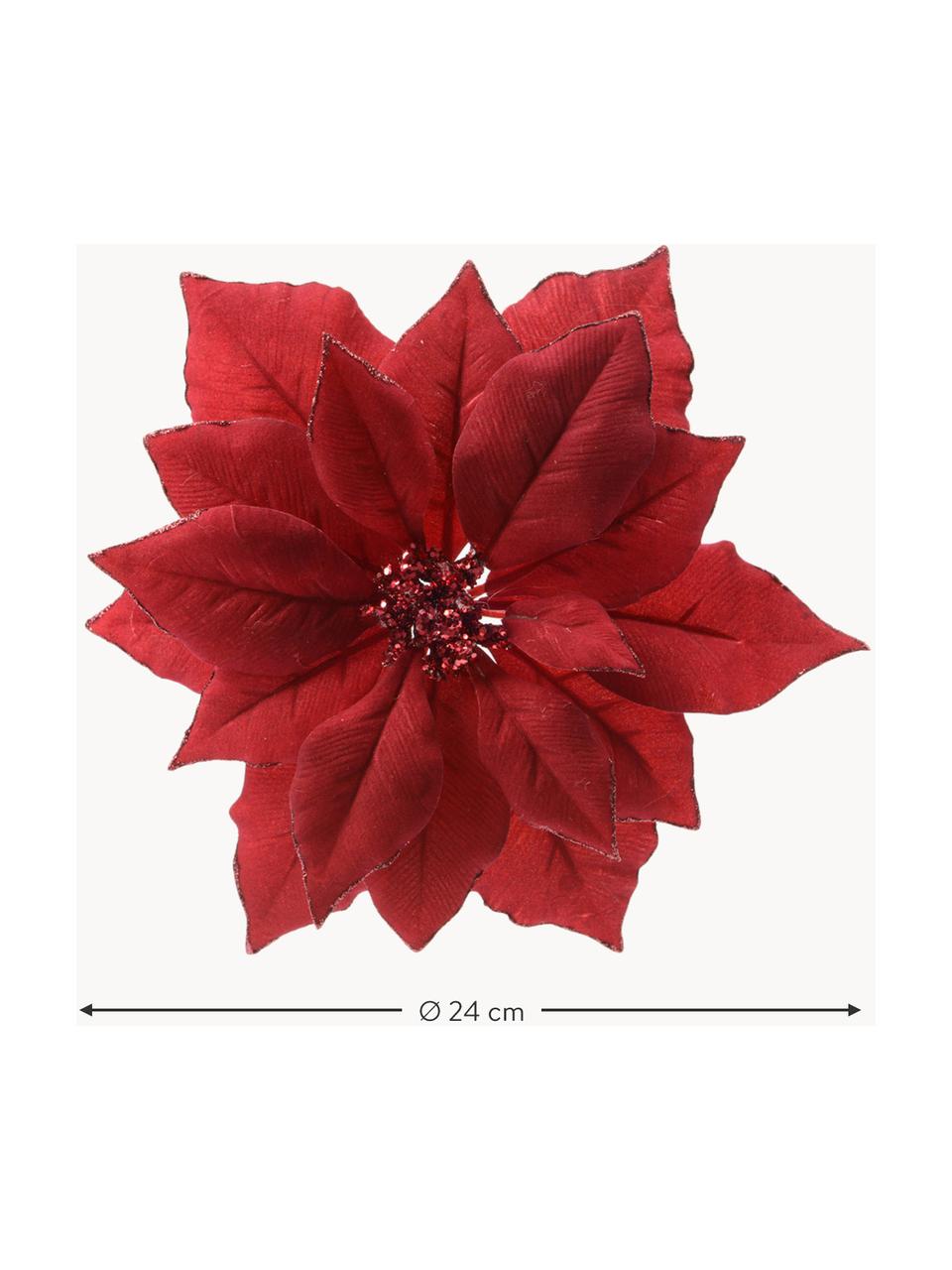 Adornos navideños Poinsettia, 2 uds., Poliéster, Rojo, Ø 24 x Al 7 cm