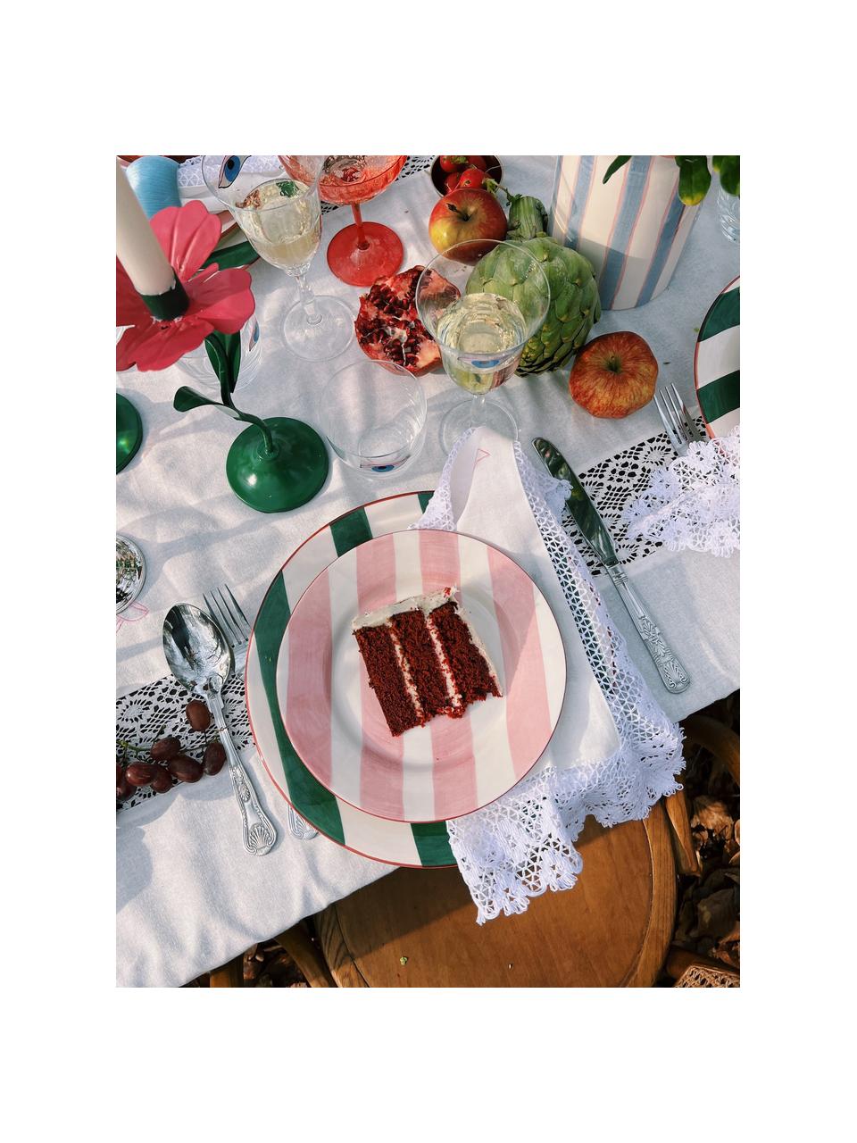 Assiette à dessert peinte à la main Posy, Céramique, Blanc cassé, rouge corail, Ø 22 cm