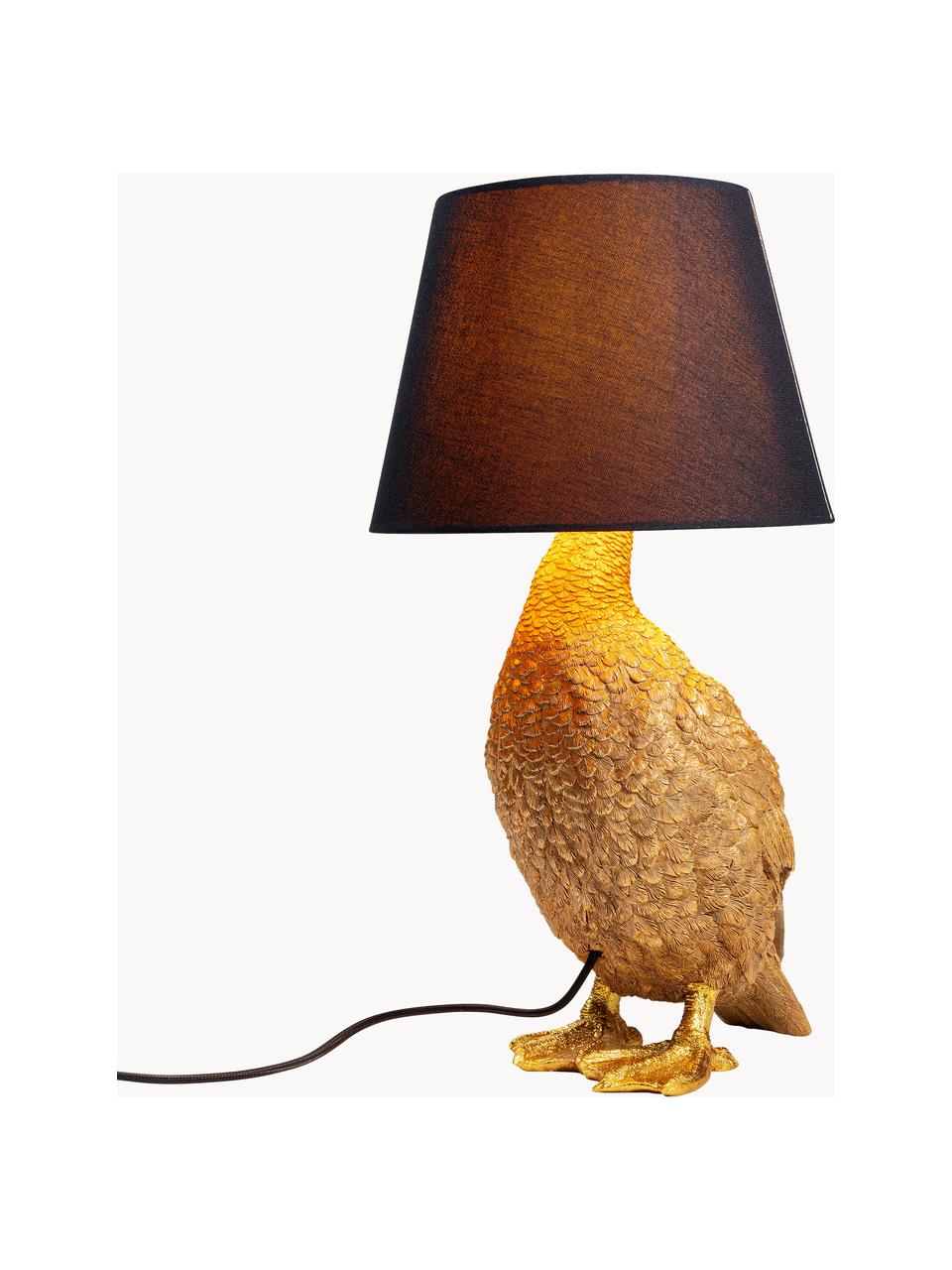 Grote design tafellamp Duck, Lampenkap: katoen, Lampvoet: polyresin, Goudkleurig, zwart, B 31 x H 58 cm