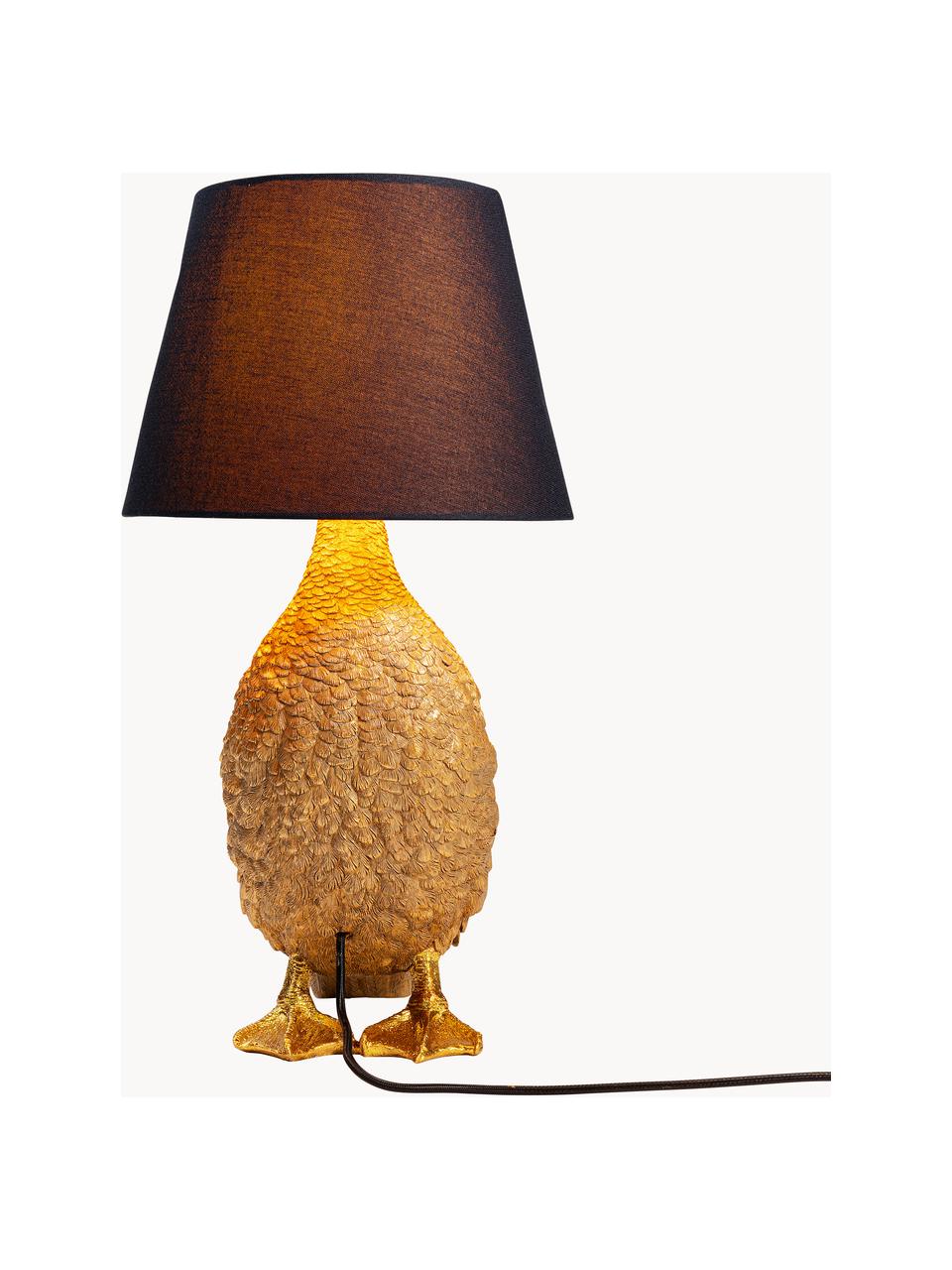Grote design tafellamp Duck, Lampenkap: katoen, Lampvoet: polyresin, Goudkleurig, zwart, B 31 x H 58 cm