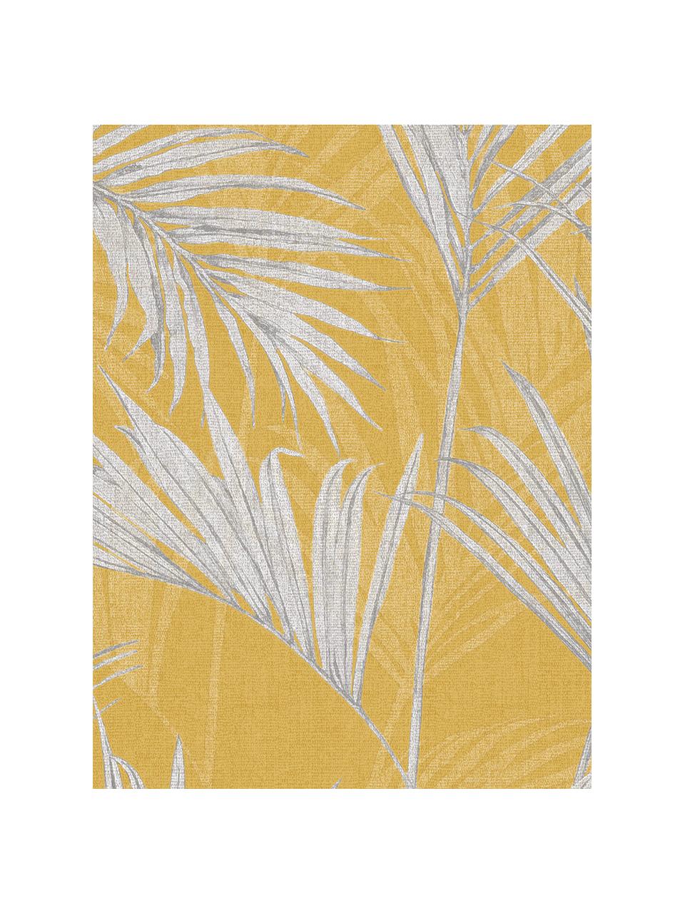 Carta da parati Palm Springs, Rivestimento: vinile, Giallo senape, giallo, grigio, Larg. 53 x Lung. 1005 cm