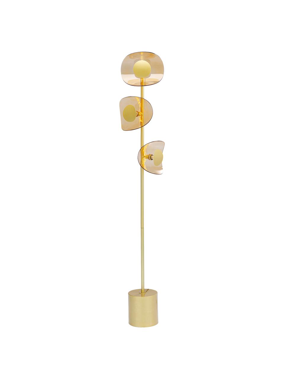 Lámpara de pie de vidrio y metal Mariposa, Pantalla: vidrio, Cable: cubierto en tela, Dorado, Ø 25 x Al 160 cm