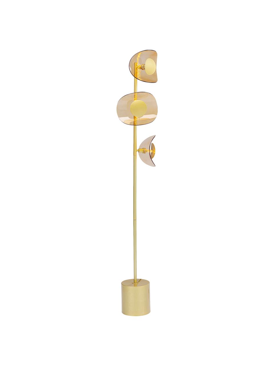 Lámpara de pie de vidrio y metal Mariposa, Pantalla: vidrio, Cable: cubierto en tela, Dorado, Ø 25 x Al 160 cm