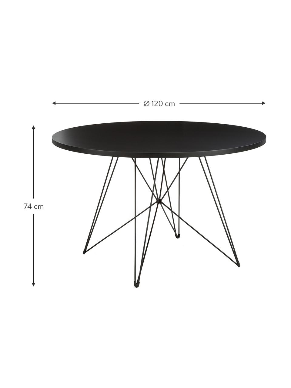 Ronde eettafel XZ3 met schraagpoten, Tafelblad: MDF met polymeercoating, Poten: gelakt staaldraad, Zwart, Ø 120 x H 74 cm