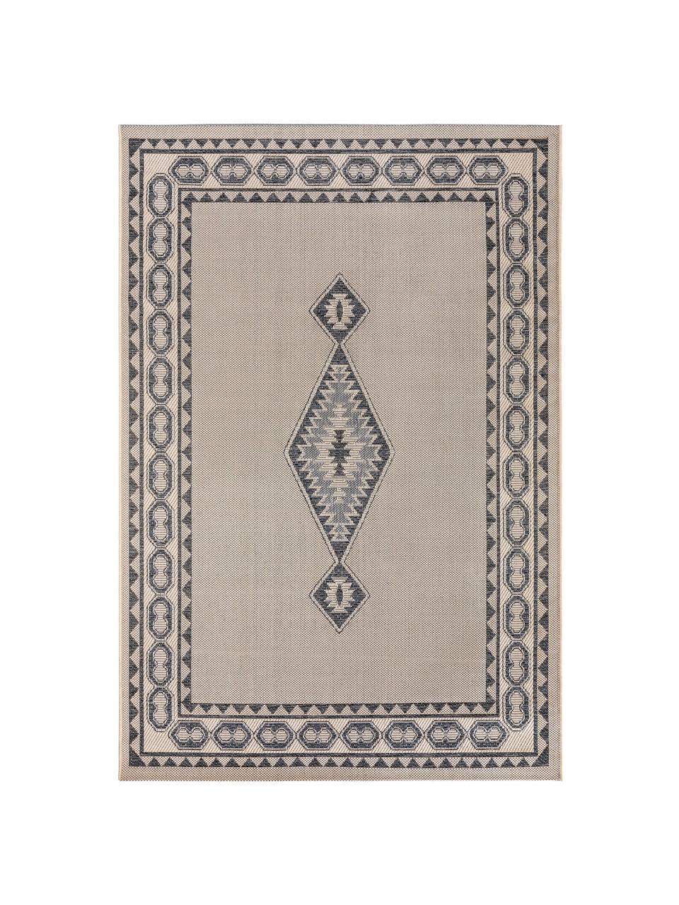 Tapis d'extérieur vintage River, Beige, bleu