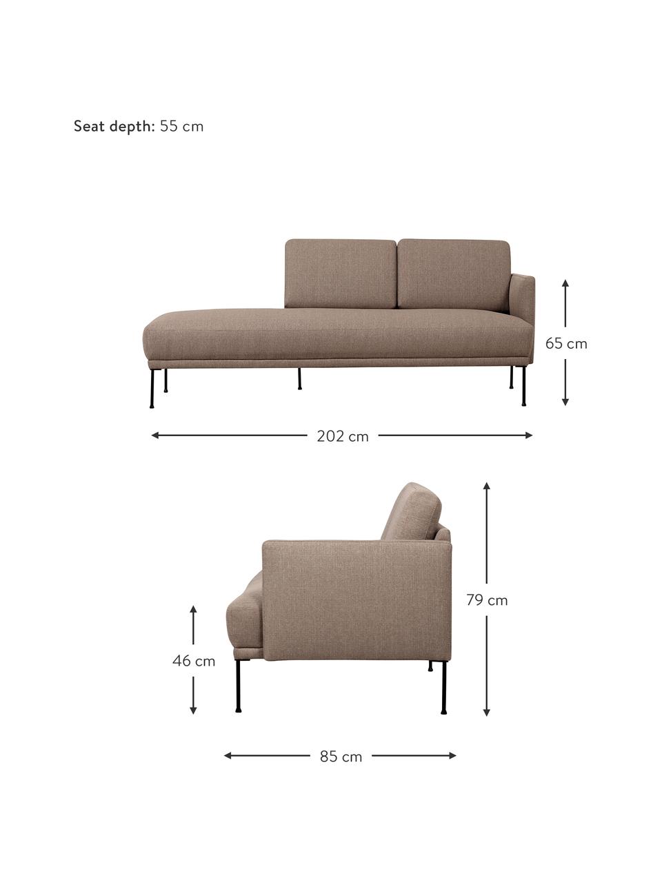 Diván Fluente, Tapizado: 100% poliéster Alta resis, Estructura: madera de pino maciza, Patas: metal con pintura en polv, Tejido taupe, An 202 x F 85 cm, respaldo derecho