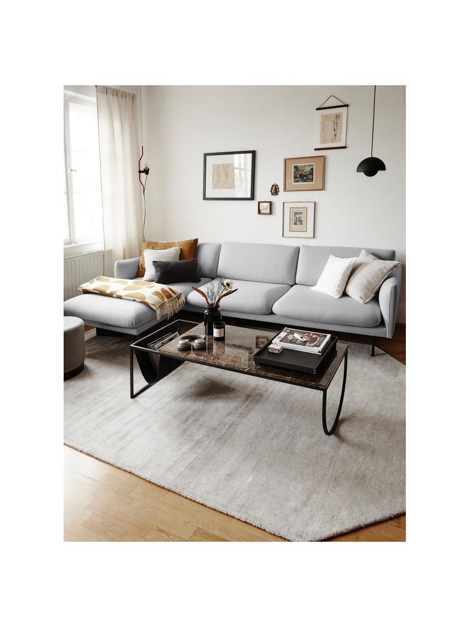 Canapé d'angle avec pieds en métal Moby, Tissu gris clair, larg. 280 x prof. 160 cm, méridienne à gauche