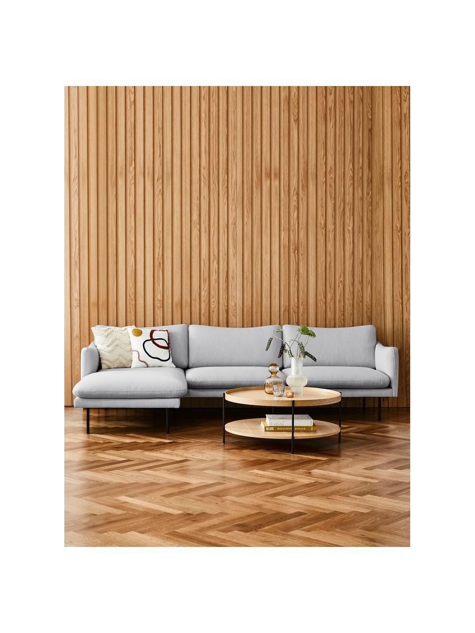 Ecksofa Moby, Bezug: Polyester Der hochwertige, Gestell: Massives Kiefernholz, FSC, Füße: Metall, pulverbeschichtet, Webstoff Hellgrau, B 280 x T 160 cm, Eckteil links