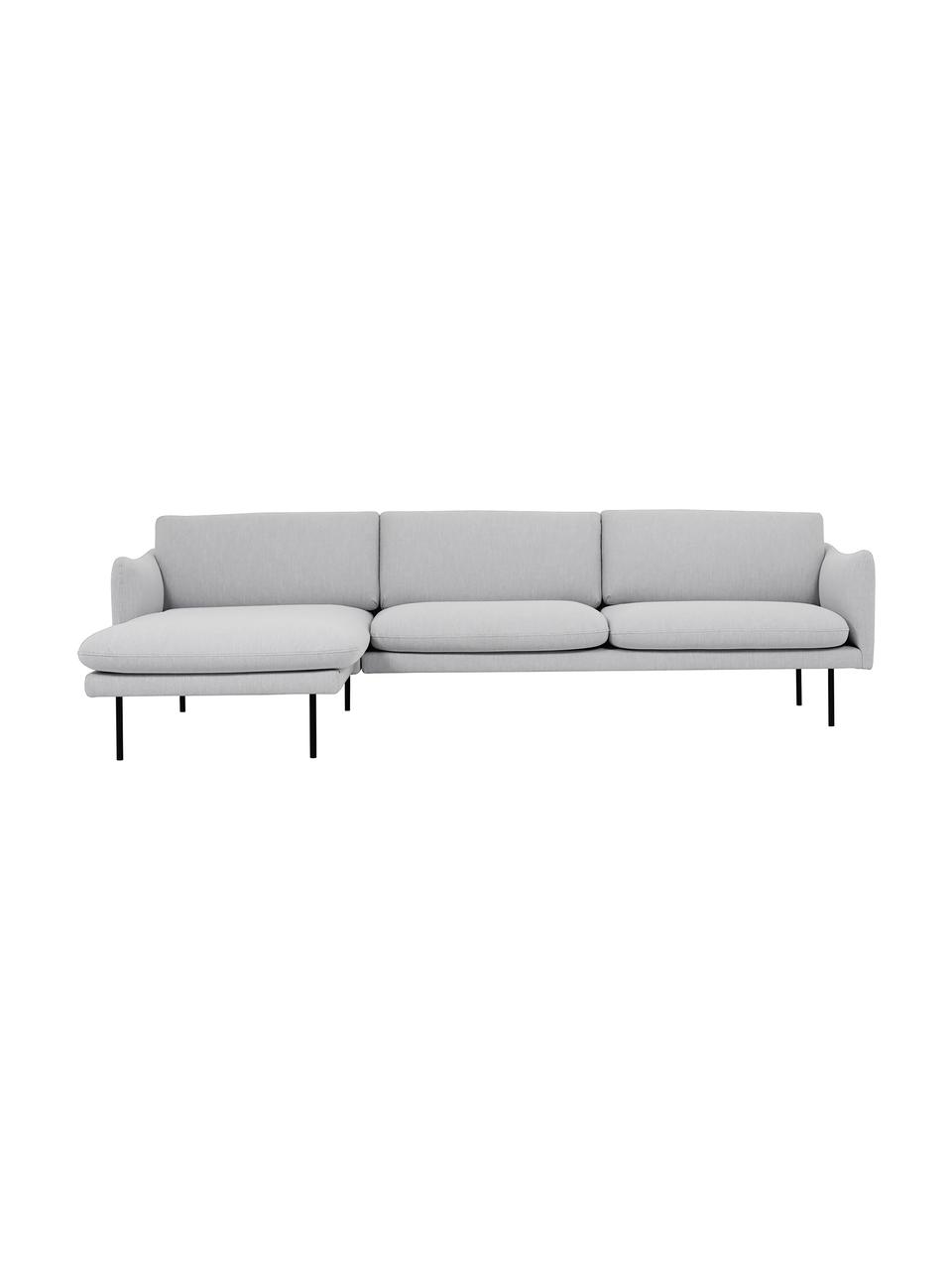 Canapé d'angle avec pieds en métal Moby, Tissu gris clair, larg. 280 x prof. 160 cm, méridienne à gauche