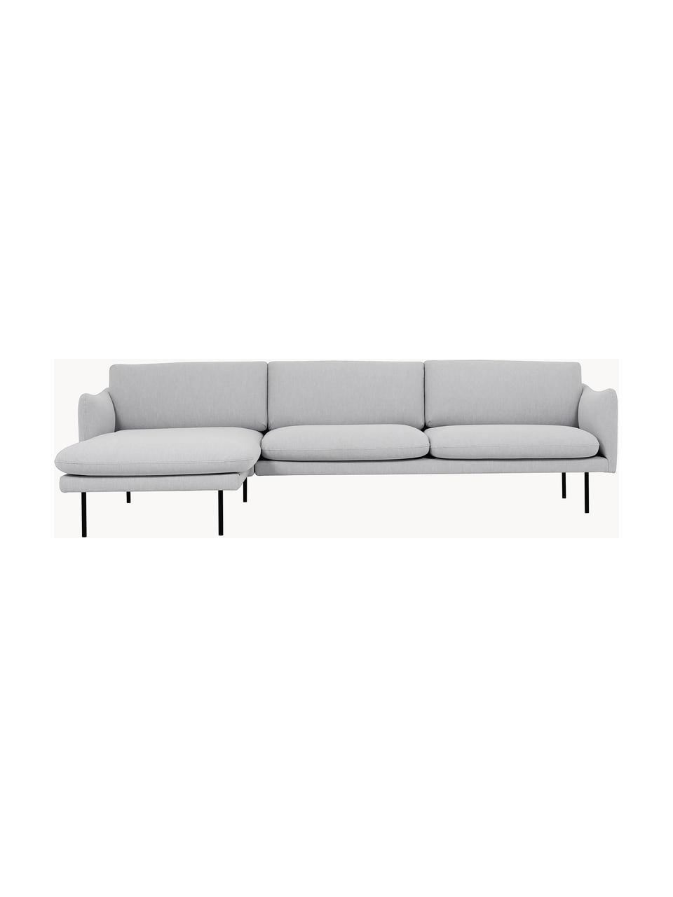 Ecksofa Moby, Bezug: Polyester Der hochwertige, Gestell: Massives Kiefernholz, FSC, Füße: Metall, pulverbeschichtet, Webstoff Hellgrau, B 280 x T 160 cm, Eckteil links