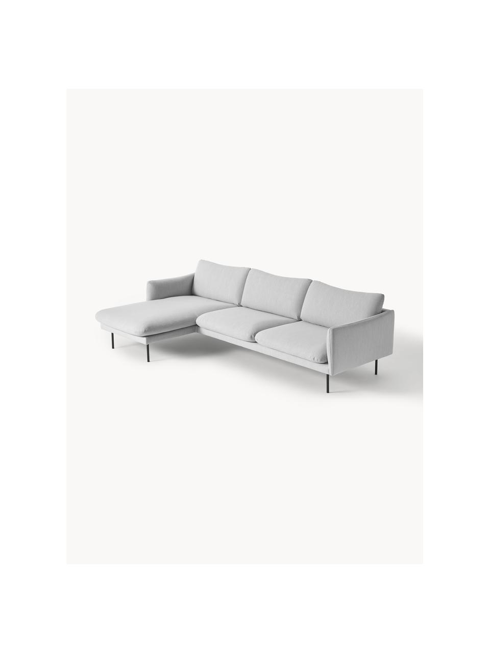 Ecksofa Moby, Bezug: Polyester Der hochwertige, Gestell: Massives Kiefernholz, Füße: Metall, pulverbeschichtet, Webstoff Hellgrau, B 280 x T 160 cm, Eckteil links