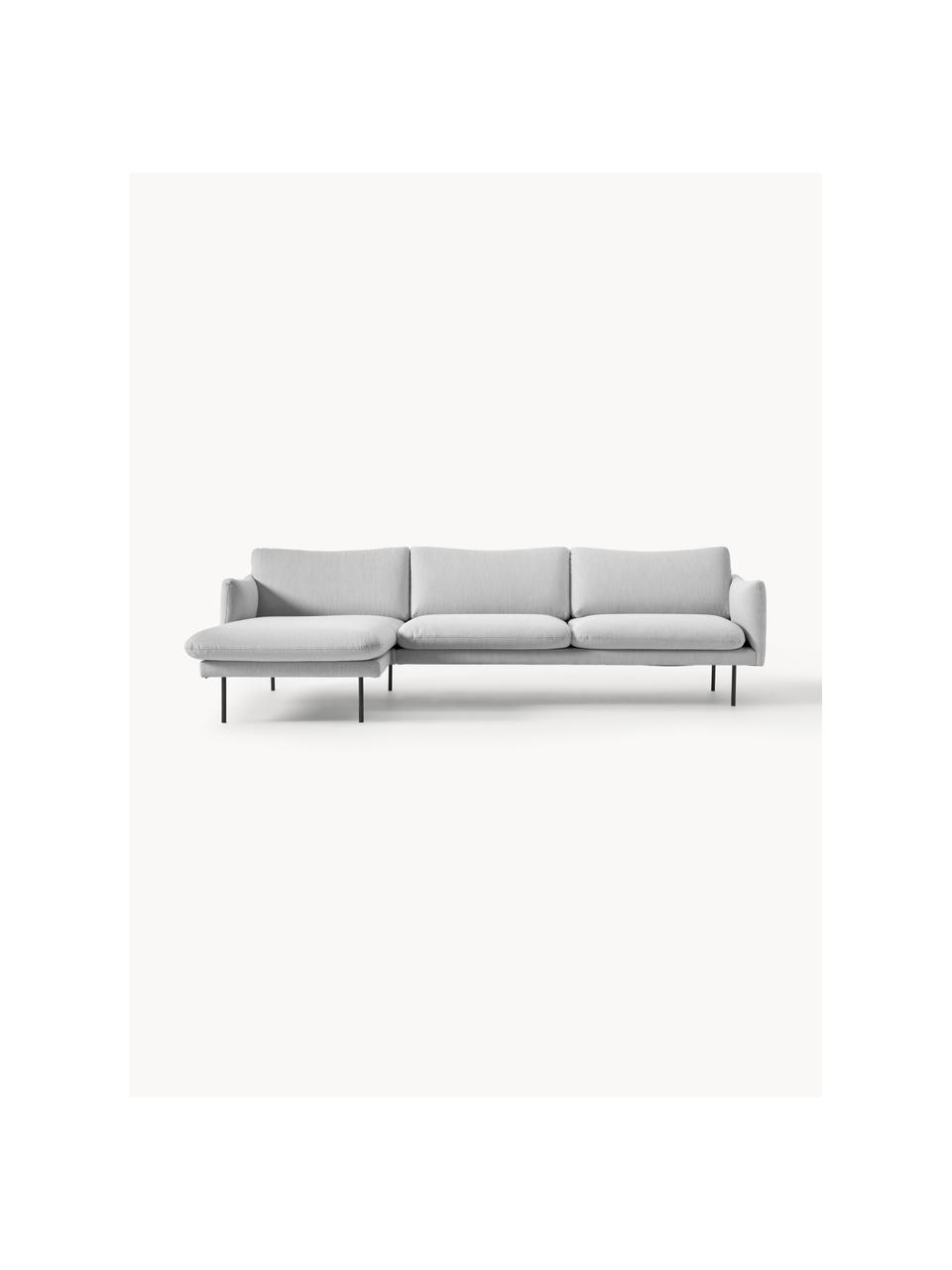 Canapé d'angle Moby, Tissu gris clair, larg. 280 x prof. 160 cm, méridienne à gauche