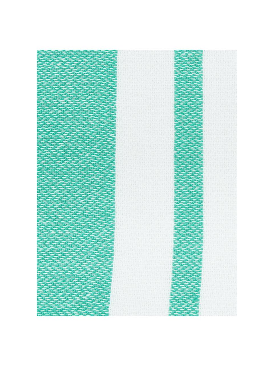 Gestreiftes Hamamtuch Stripy mit Fransenabschluss, 100% Baumwolle
Sehr leichte Qualität, 185 g/m², Türkis, Weiß, 95 x 175 cm