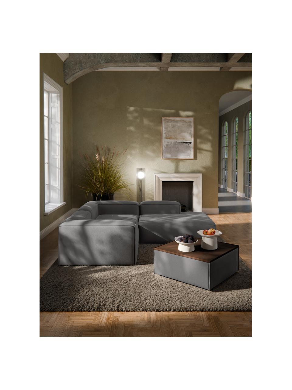 Sofa-Hocker Lennon mit Stauraum, Bezug: 100 % Polyester Der strap, Tablett: Eichenholz, Spannplatte m, Gestell: Spanplatte, mitteldichte , Webstoff Anthrazit, dunkles Eichenholz, B 88 x T 88 cm