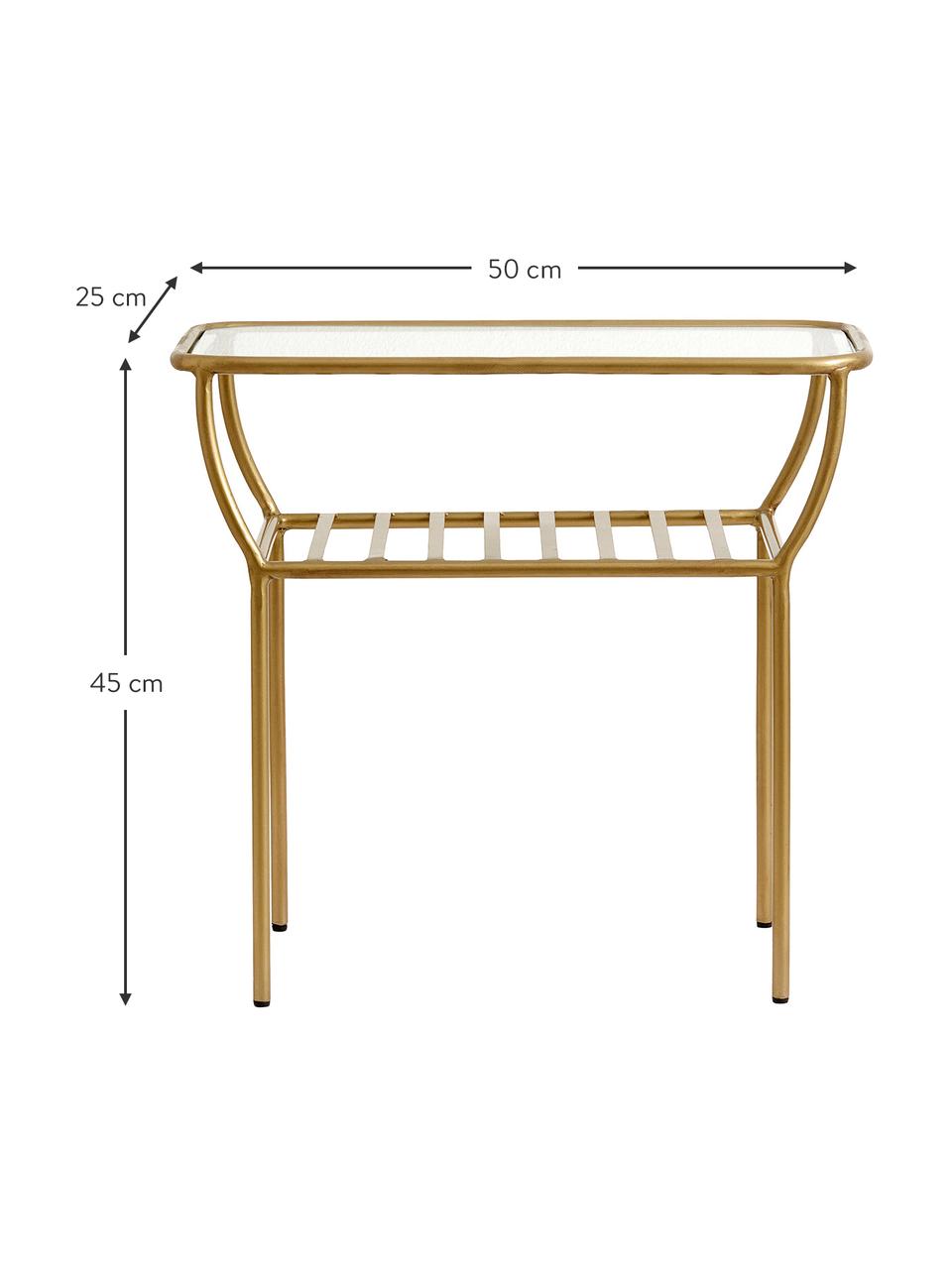 Mesa auxiliar Maeve, tablero de cristal, Tablero: vidrio, Estructura: metal, pintado, Latón, An 50 x Al 45 cm