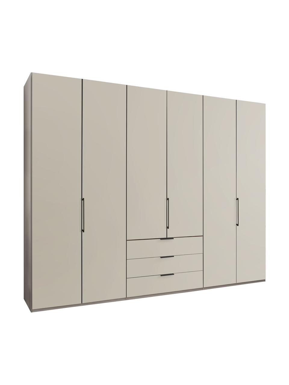 Drehtürenschrank Monaco, 6-türig, Korpus: Mitteldichte Holzfaserpla, Griffe: Metall, beschichtet, Champagnerfarben, B 295 x H 216 cm
