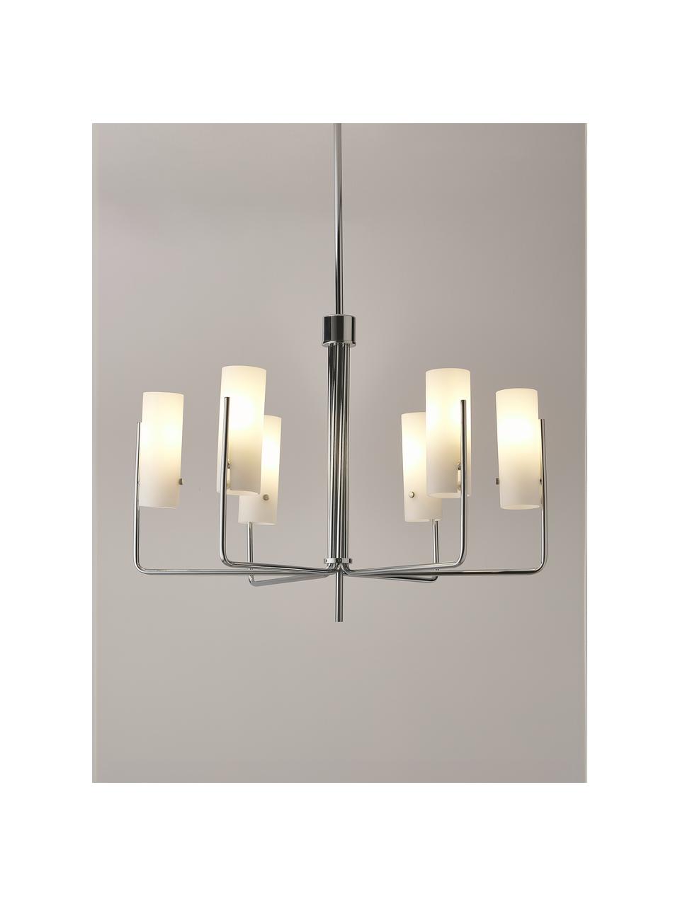 Grote hanglamp Vivian, Lampenkap: glas, Baldakijn: gecoat metaal, Zilverkleurig, Ø 65 x H 88 cm