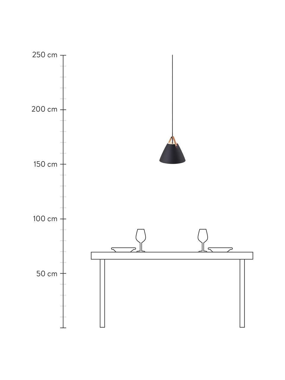 Lampada a sospensione con cinturino in pelle Strap, Paralume: metallo verniciato a polv, Baldacchino: materiale sintetico, Nero, Ø 27 x Alt. 25 cm