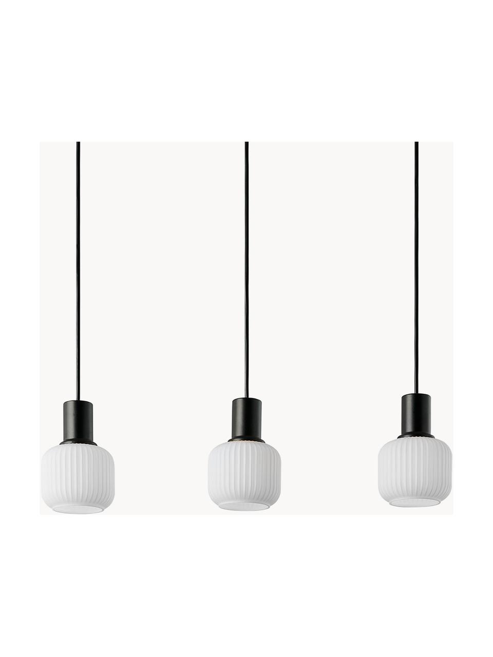 Lampada a sospensione cluster in vetro opale soffiato a bocca Milford Mini, Paralume: vetro opalino soffiato a , Bianco, nero, Larg. 52 x Alt. 14 cm