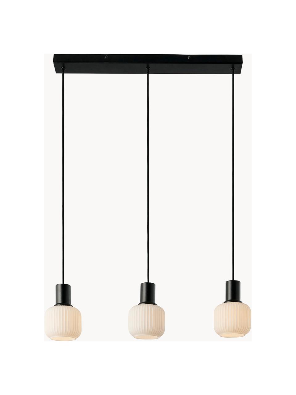 Lampada a sospensione cluster in vetro opale soffiato a bocca Milford Mini, Paralume: vetro opalino soffiato a , Bianco, nero, Larg. 52 x Alt. 14 cm