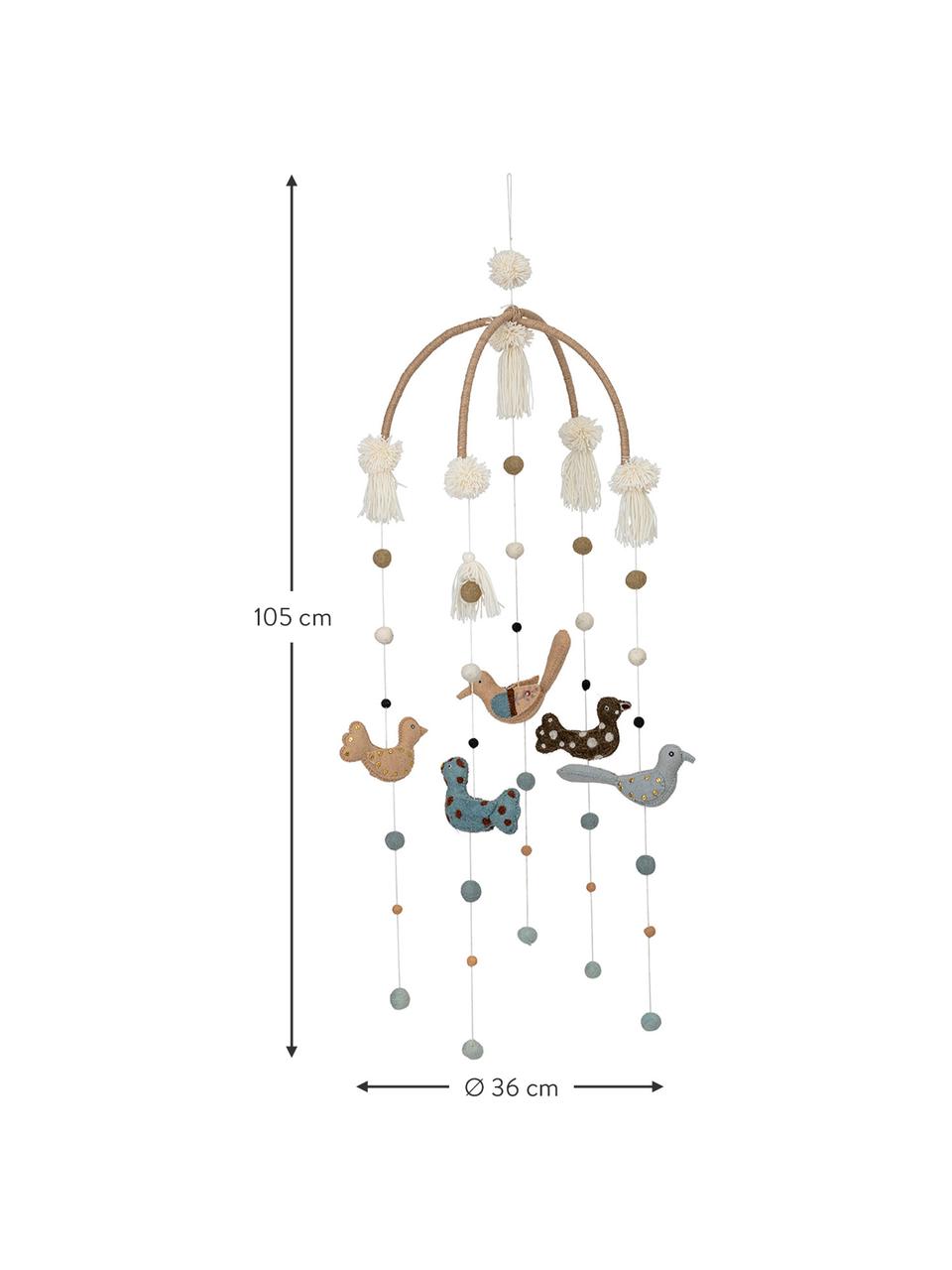 Móvil bebé Birds, Estructura: madera, Tapizado: fieltro de lana, Multicolor, Ø 36 x Al 105 cm