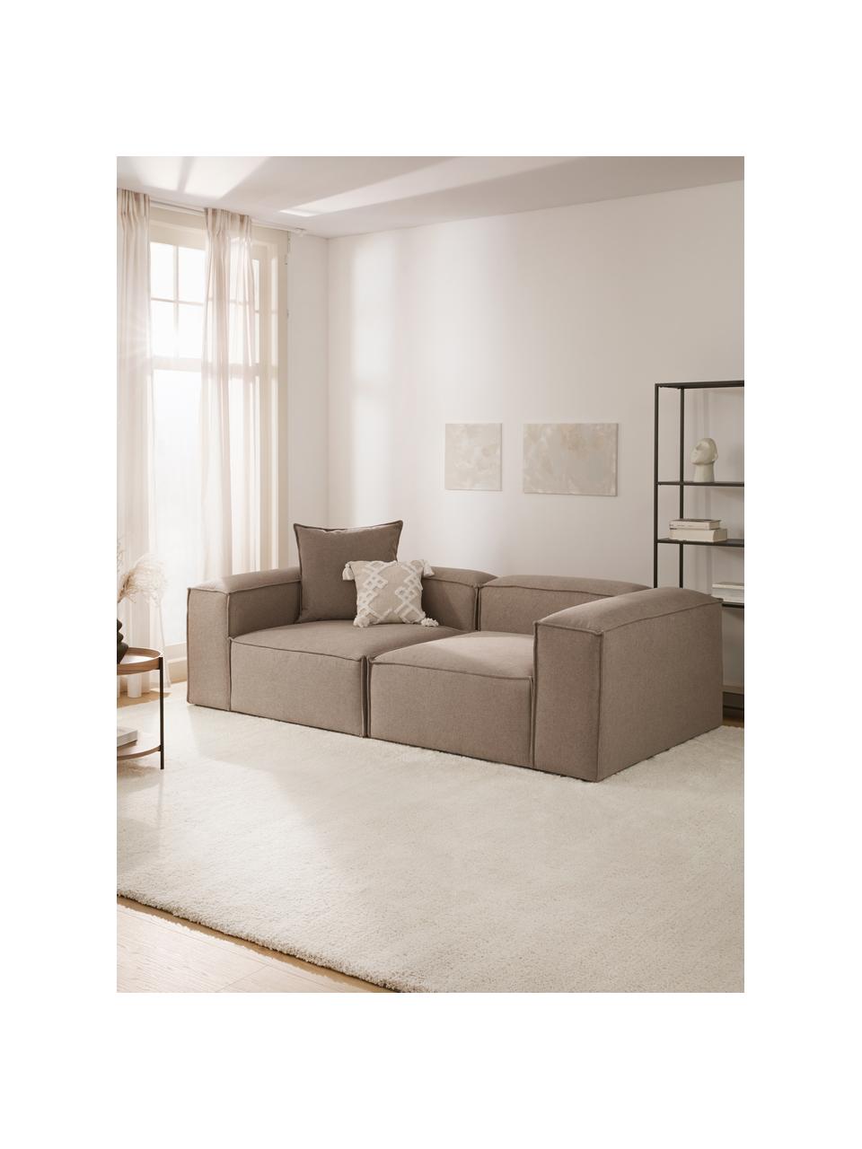 Sofa modułowa Lennon (3-osobowa), Tapicerka: 100% poliester Dzięki tka, Stelaż: lite drewno sosnowe, cert, Nogi: tworzywo sztuczne, Brązowa tkanina, S 238 x G 119 cm