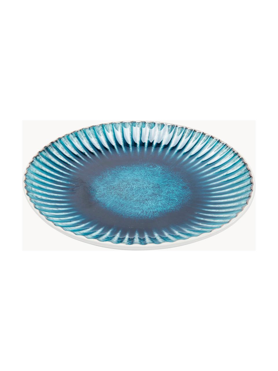 Ručně vyrobené snídaňové talíře Mustique, 4 ks, Glazovaná kamenina, Tyrkysová, tmavě modrá, bílá, Ø 21 cm