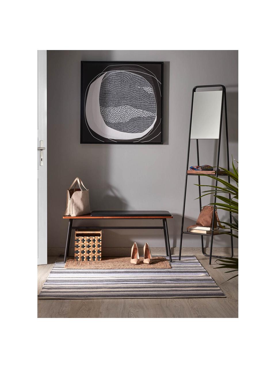 Vloerspiegel Benneth met twee plateaus, Frame: gecoat metaal, Plank: walnoothout, Zwart, 35 x 164 cm