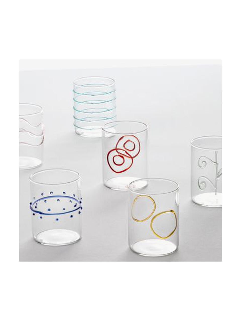 Set 6 bicchieri acqua fatti a mano Deco' Arlecchino, Vetro borosilicato, Trasparente, multicolore, Ø 7 x Alt. 9 cm, 300 ml