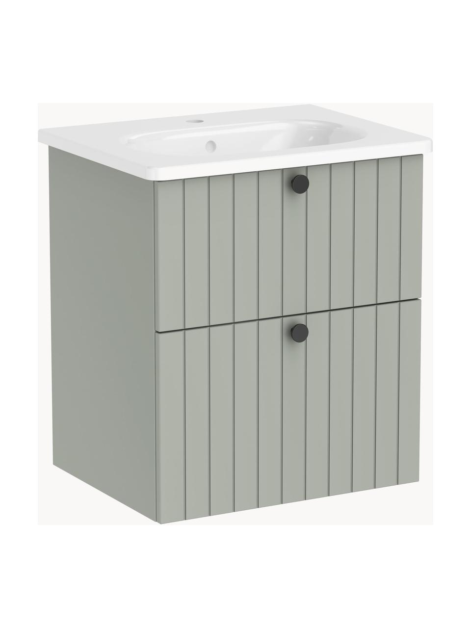 Lavabo con armadietto dalla finitura opaca Emil, Manico: alluminio rivestito, Verde salvia, Larg. 60 x Alt. 67 cm