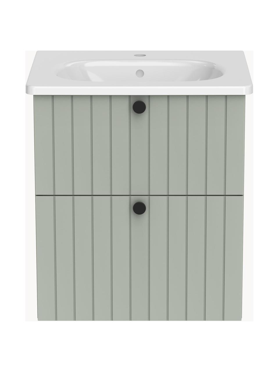 Lavabo con armadietto dalla finitura opaca Emil, Manico: alluminio rivestito, Verde salvia, Larg. 60 x Alt. 67 cm