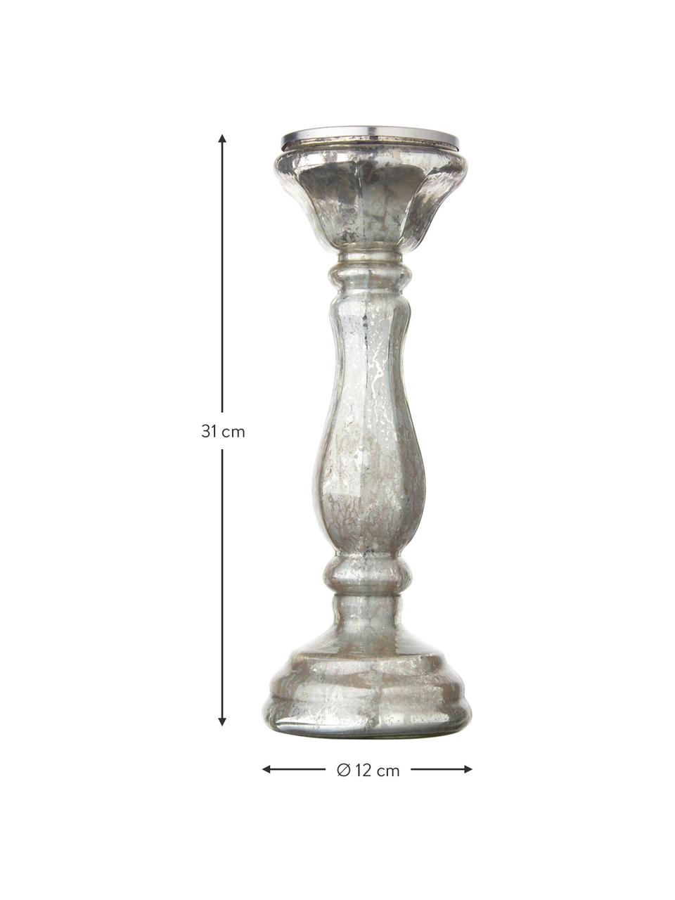 Candelabro Dundee, Vidrio, Plateado, Ø 12 x Al 31 cm