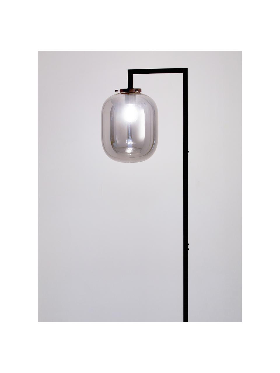 Vloerlamp Leola van marmer en spiegelglas, Lampenkap: verspiegeld glas, Frame: gelakt metaal, Lampvoet: marmer, Chroomkleurig, zwart, 38 x 150 cm