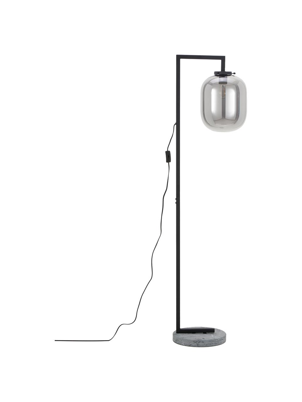 Lampa podłogowa z marmuru i szkła lustrzanego Leola, Stelaż: metal lakierowany, Odcienie chromu, czarny, S 38 x W 150 cm