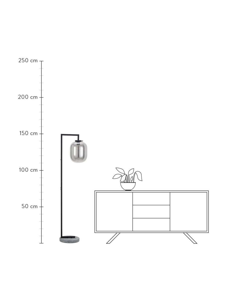 Lampa podłogowa z marmuru i szkła lustrzanego Leola, Stelaż: metal lakierowany, Odcienie chromu, czarny, S 38 x W 150 cm