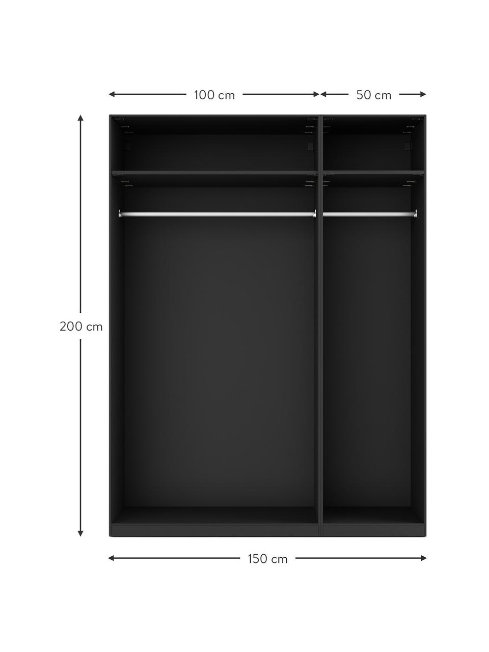 Armario modular Simone, 3 puertas (150 cm), diferentes variantes, Estructura: aglomerado con certificad, Aspecto madera de nogal, negro, Interior Basic (Al 200 cm)