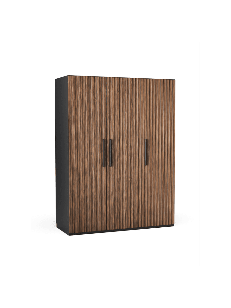 Armario modular Simone, 3 puertas (150 cm), diferentes variantes, Estructura: aglomerado con certificad, Aspecto madera de nogal, negro, Interior Basic (Al 200 cm)