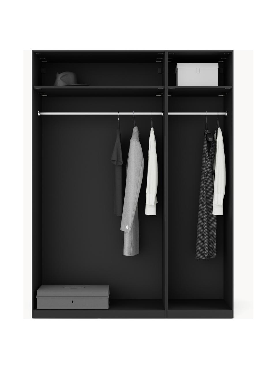 Modularer Drehtürenschrank Simone, 150 cm Breite, mehrere Varianten, Korpus: Spanplatte, melaminbeschi, Walnussholz-Optik, Schwarz, Premium Interior, B 150 x H 236 cm