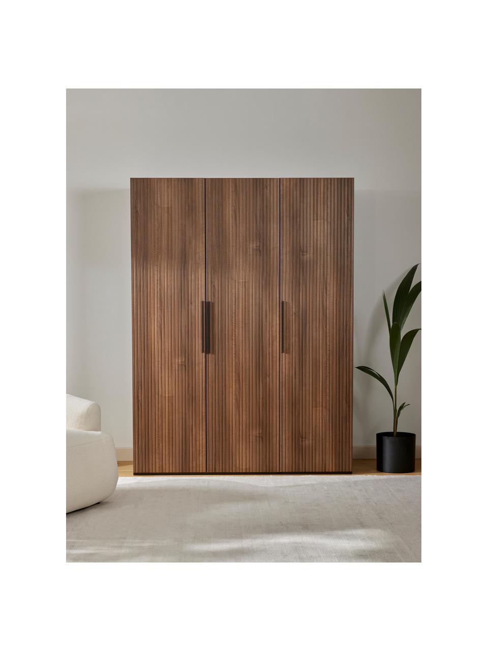 Armario modular Simone, 3 puertas (150 cm), diferentes variantes, Estructura: tablero aglomerado revest, Aspecto madera de nogal, negro, Interior Premium (An 150 x Al 236 cm)