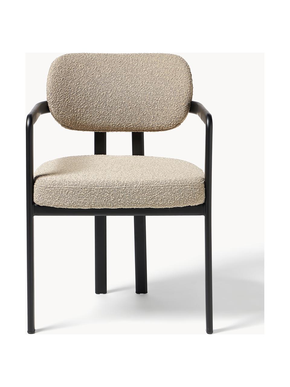 Bouclé židle s područkami Adrien, Béžová, černá, Š 56 cm, H 56 cm