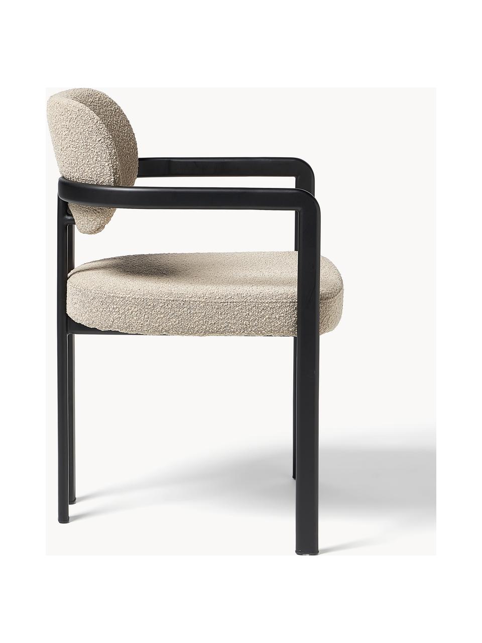 Sillón en tejido bouclé Adrien, Tapizado: tejido bouclé (100% polié, Patas: metal recubierto, Bouclé beige, negro, An 56 x F 56 cm