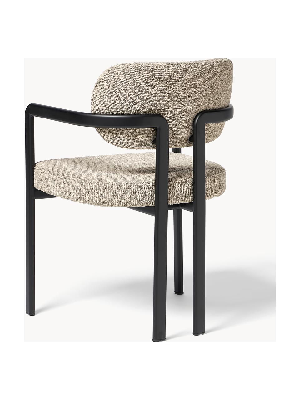 Bouclé fauteuil Adrien, Bekleding: bouclé (100% polyester) M, Poten: gecoat metaal, Bouclé beige, zwart, B 56 x D 56 cm