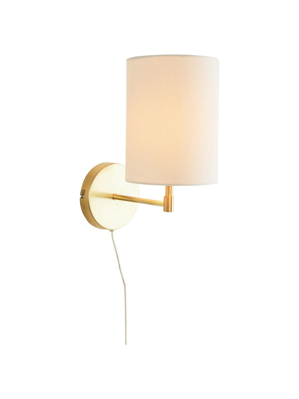 Klassieke wandlampen Seth met stekker, 2 stuks, Lampenkap: textiel, Wit, messingkleurig, D 23 x H 32 cm