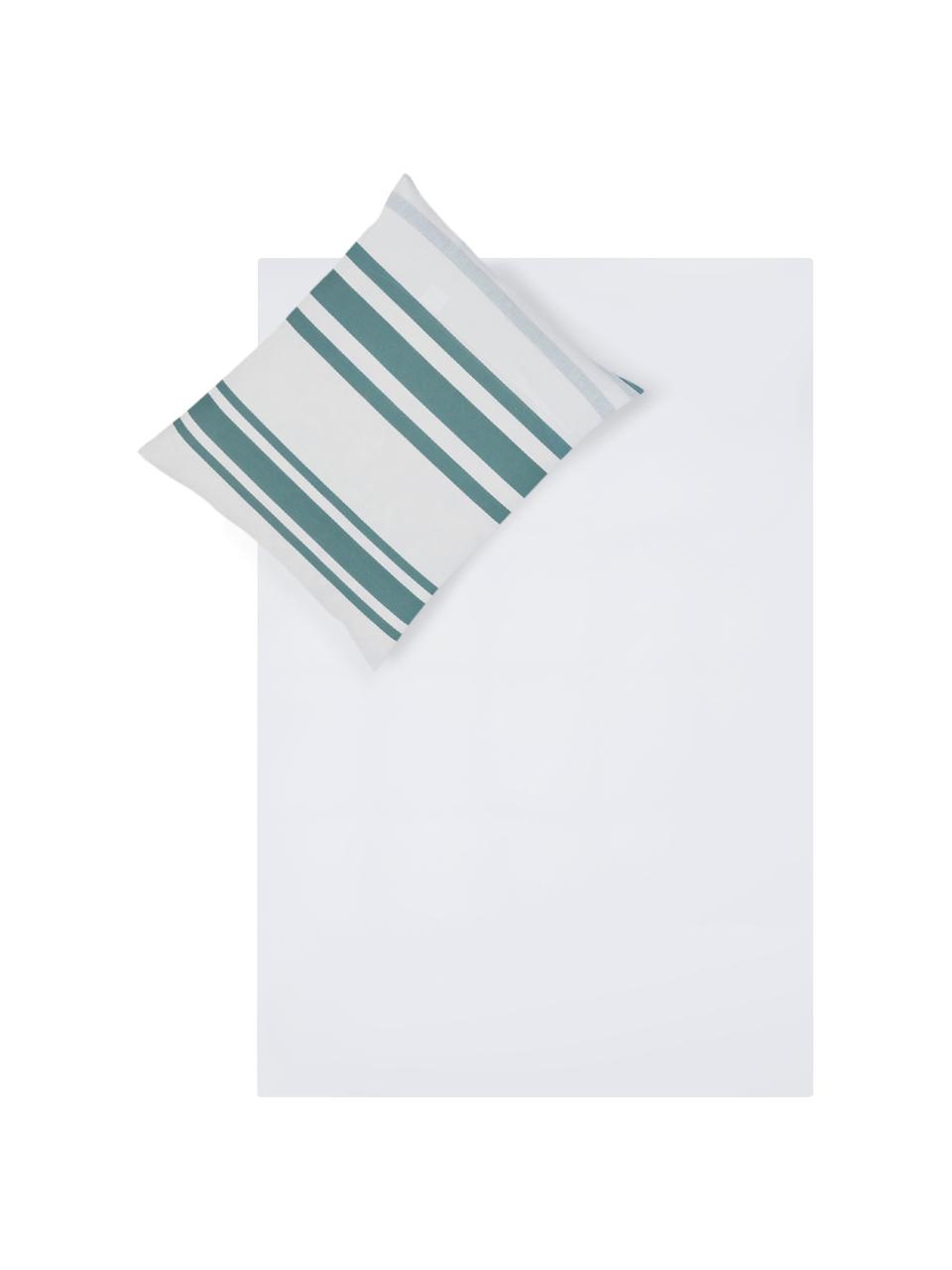Dubbelzijdig dekbedovertrek Queque, Katoen, Bovenzijde: turquoise, wit. Onderzijde: wit, 140 x 200 cm
