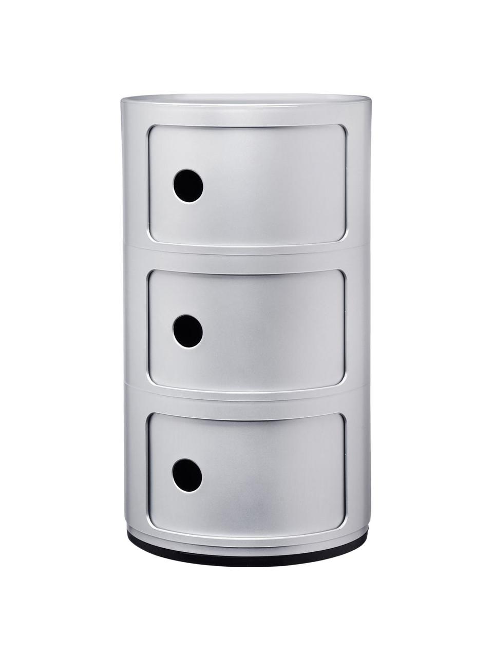 Design Container Componibili 3 Modules in Silber, Kunststoff (ABS), lackiert, Greenguard-zertifiziert, Silber, matt, Ø 32 x H 59 cm