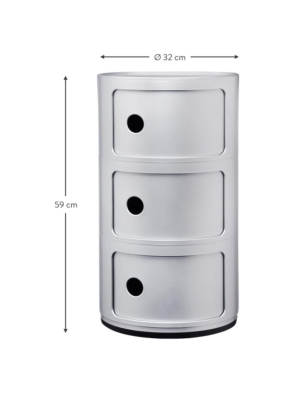 Design Container Componibili 3 Modules in Silber, Kunststoff (ABS), lackiert, Greenguard-zertifiziert, Silber, matt, Ø 32 x H 59 cm