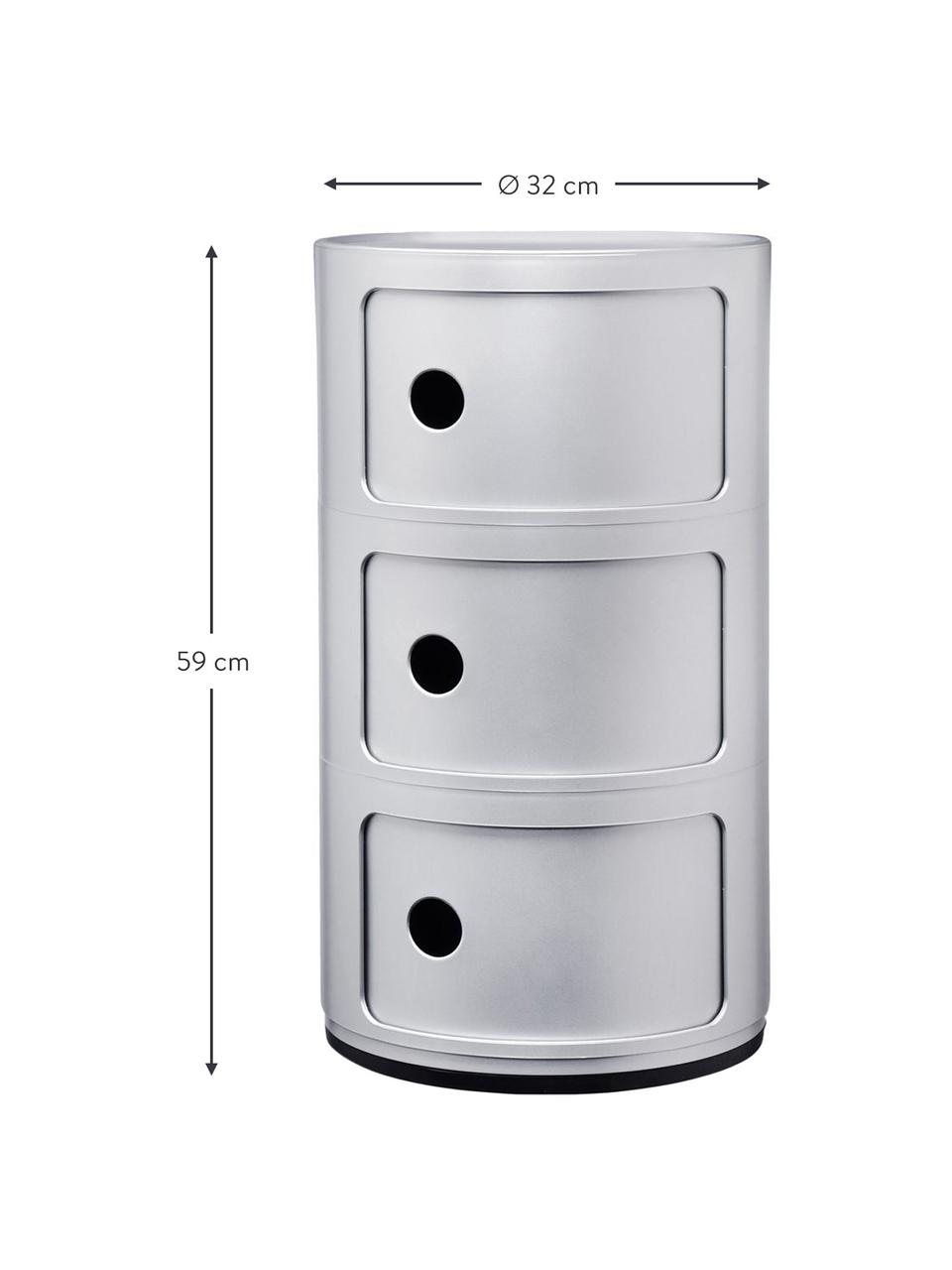 Dizajnový kontajner Componibili (3 moduly), Plast (ABS), lakovaný, certifikát Greenguard, Strieborná, Ø 32 x V 59 cm