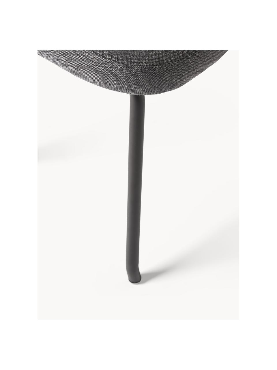 Tabouret rembourré avec pieds en métal Wing, Tissu anthracite, noir, larg. 50 x haut. 41 cm