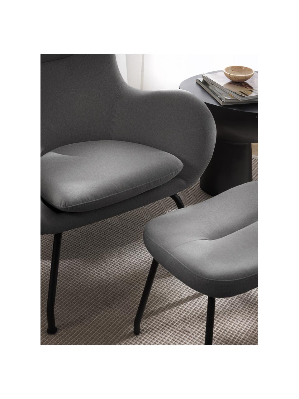 Polsterhocker Wing mit Metallbeinen, Bezug: 93 % Polyester, 5 % Baumw, Füße: Metall, beschichtet, Webstoff Dunkelgrau, Schwarz, B 50 x H 41 cm