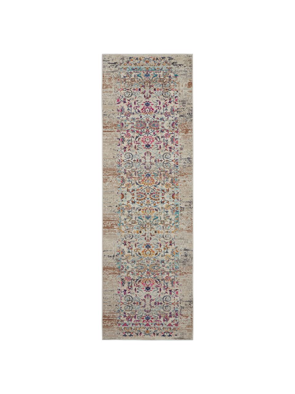 Niederflor-Läufer Kashan mit bunten Ornamenten, Flor: 100% Polypropylen, Beige, B 70 x L 245 cm